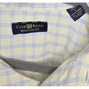 Men's Club Room Button Down Front Casual Shirt Plaid Butter Yellow & Blue Sz L